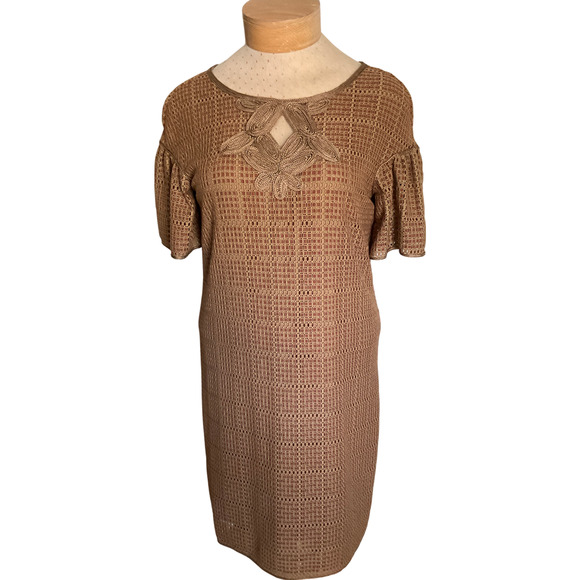 M.S.S.P. Women's Medium Brown Dress Crochet Detail RN 58822 - Picture 1 of 10